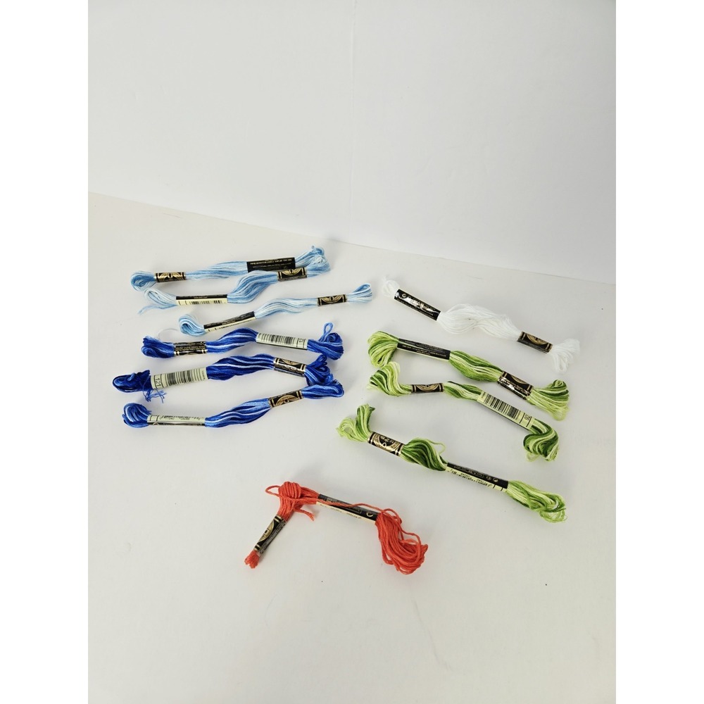 Lot of 11 DMC Thread Skeins blue green white